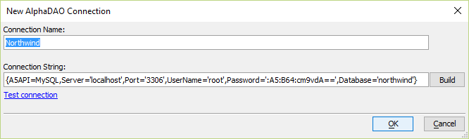 Click OK to save the Northwind connection string.